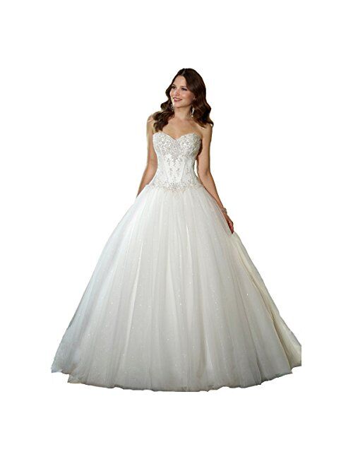 YIPEISHA Sweetheart Beaded Corset Bodice Classic Tulle Wedding Dress