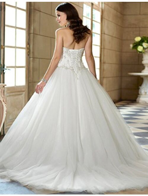 YIPEISHA Sweetheart Beaded Corset Bodice Classic Tulle Wedding Dress