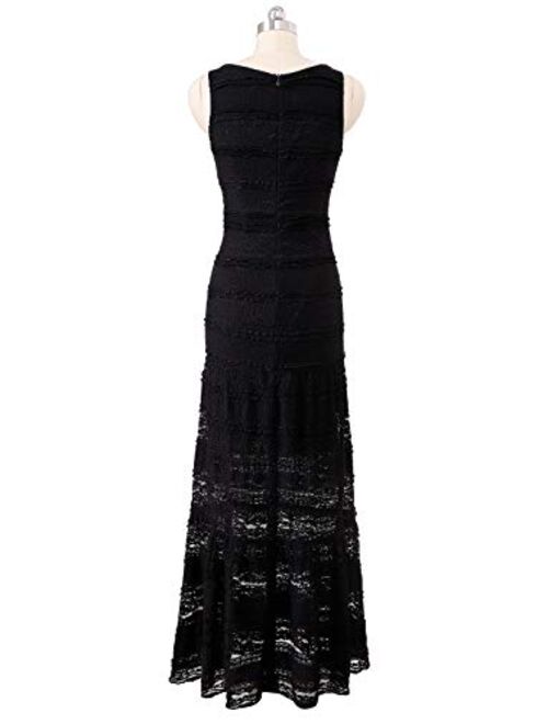 VFSHOW Womens Retro Floral Lace Formal Evening Wedding Party A-Line Maxi Long Dress