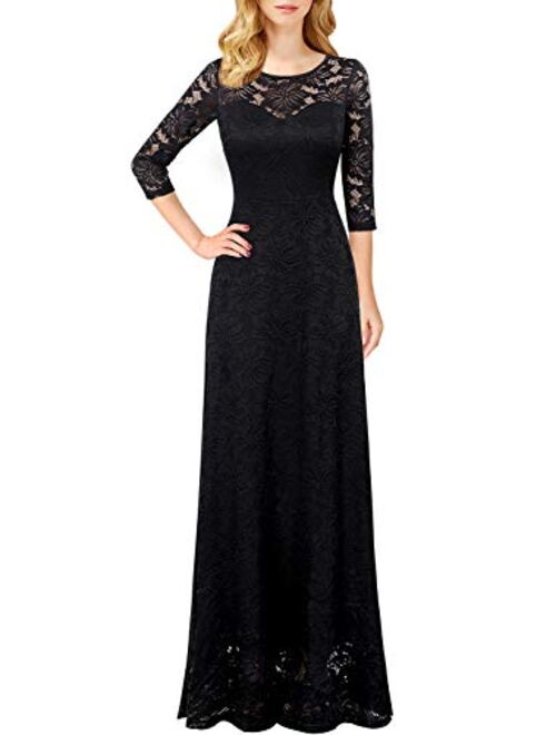 VFSHOW Womens Retro Floral Lace Formal Evening Wedding Party A-Line Maxi Long Dress