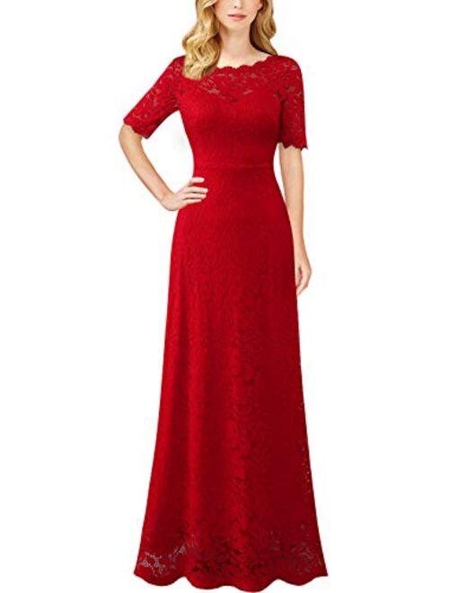 VFSHOW Womens Retro Floral Lace Formal Evening Wedding Party A-Line Maxi Long Dress