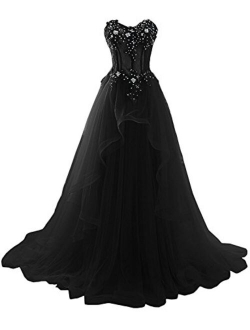 Maricopyjam Women's Sheer Waist Fishbone Symmetrical Peplum Long Prom Dress