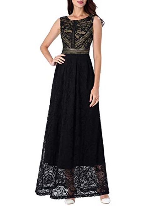 VFSHOW Womens Floral Lace Patchwork Cocktail Wedding Party A-Line Midi Dress