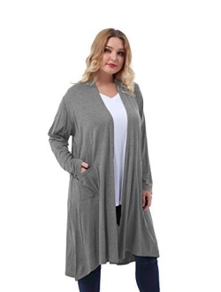 ZERDOCEAN Women's Plus Size Long Cardigan Long Sleeve Lightweight Soft Drape Open Front with Pockets.