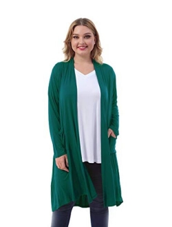 ZERDOCEAN Women's Plus Size Long Cardigan Long Sleeve Lightweight Soft Drape Open Front with Pockets.