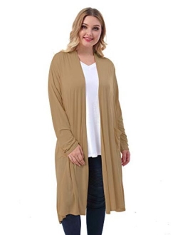 ZERDOCEAN Women's Plus Size Long Cardigan Long Sleeve Lightweight Soft Drape Open Front with Pockets.