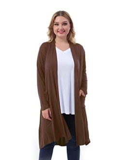 ZERDOCEAN Women's Plus Size Long Cardigan Long Sleeve Lightweight Soft Drape Open Front with Pockets.