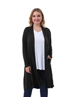 ZERDOCEAN Women's Plus Size Long Cardigan Long Sleeve Lightweight Soft Drape Open Front with Pockets.