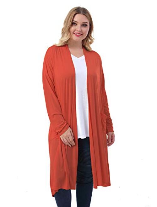 ZERDOCEAN Women's Plus Size Long Cardigan Long Sleeve Lightweight Soft Drape Open Front with Pockets.