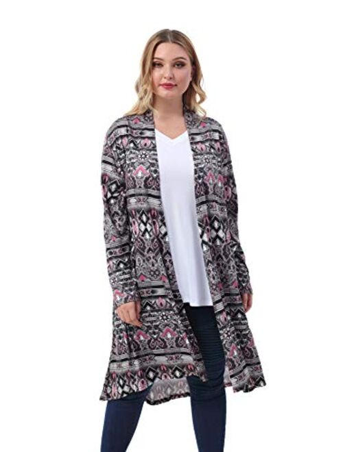 ZERDOCEAN Women's Plus Size Long Cardigan Long Sleeve Lightweight Soft Drape Open Front with Pockets.