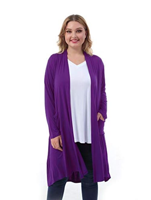 ZERDOCEAN Women's Plus Size Long Cardigan Long Sleeve Lightweight Soft Drape Open Front with Pockets.