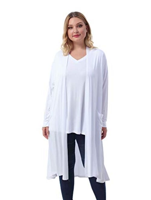 ZERDOCEAN Women's Plus Size Long Cardigan Long Sleeve Lightweight Soft Drape Open Front with Pockets.