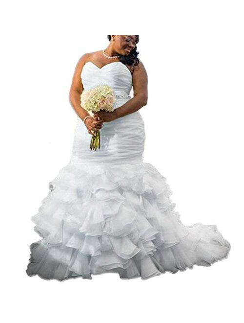 DreHouse Women's Sweetheart Beaded Pleats Mermaid Wedding Dresses Plus Size