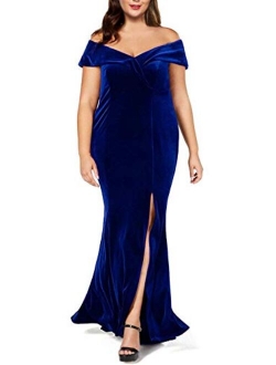 LALAGEN Women Plus Size Off Shoulder Velvet Formal Gown Evening Party Dress