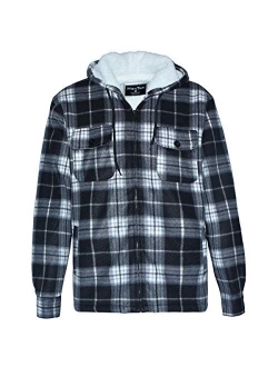 LeeHanTon Mens Sherpa Lined Fleece Zip Up Winter Warm Plaid Flannel Jacket with Hood