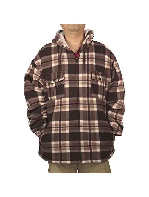 LeeHanTon Mens Sherpa Lined Fleece Zip Up Winter Warm Plaid Flannel Jacket with Hood