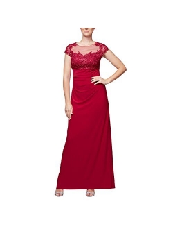 Women's Empire Waist and Lace Ruched Dress (Petite and Regular)