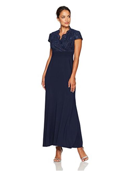 Alex Evenings Women's Empire Waist and Lace Ruched Dress (Petite and Regular)