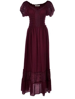 Anna-Kaci Renaissance Peasant Maiden Boho Inspired Cap Sleeve Lace Trim Dress