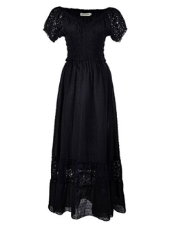 Anna-Kaci Renaissance Peasant Maiden Boho Inspired Cap Sleeve Lace Trim Dress