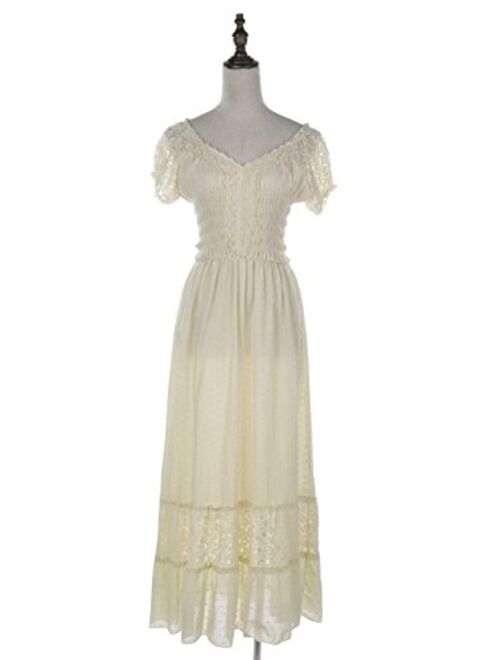 Anna Kaci Anna-Kaci Renaissance Peasant Maiden Boho Inspired Cap Sleeve Lace Trim Dress