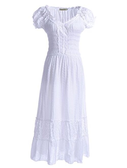 Anna Kaci Anna-Kaci Renaissance Peasant Maiden Boho Inspired Cap Sleeve Lace Trim Dress