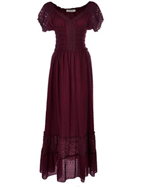 Anna Kaci Anna-Kaci Renaissance Peasant Maiden Boho Inspired Cap Sleeve Lace Trim Dress