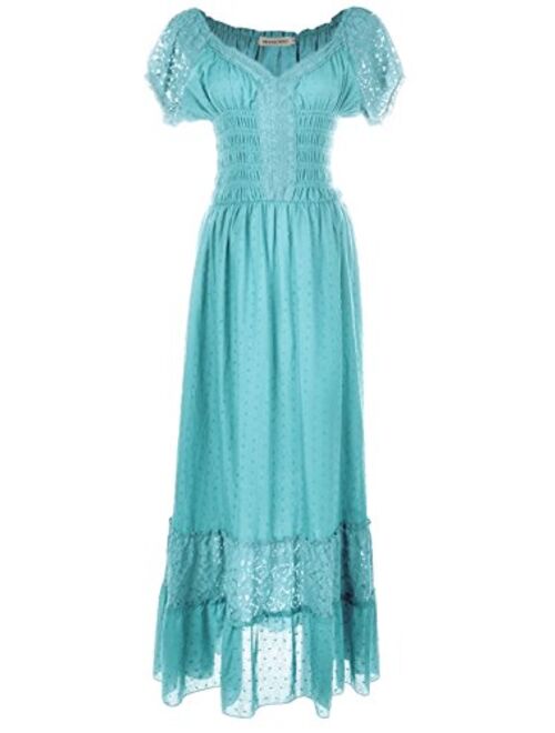 Anna Kaci Anna-Kaci Renaissance Peasant Maiden Boho Inspired Cap Sleeve Lace Trim Dress