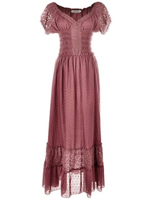 Anna Kaci Anna-Kaci Renaissance Peasant Maiden Boho Inspired Cap Sleeve Lace Trim Dress