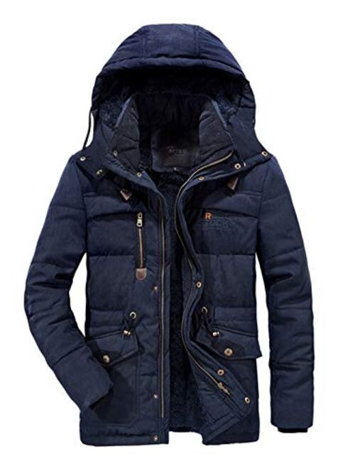 Men's Winter Military Warm Coat Faux Fur Lined Parka Jacket with Detachable Hooded