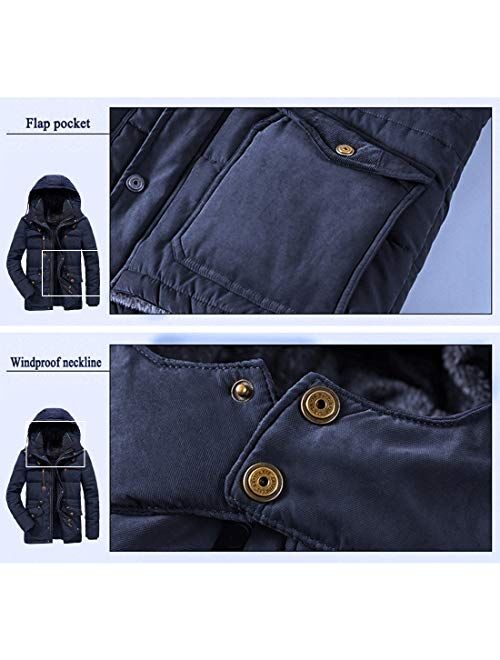 Men's Winter Military Warm Coat Faux Fur Lined Parka Jacket with Detachable Hooded