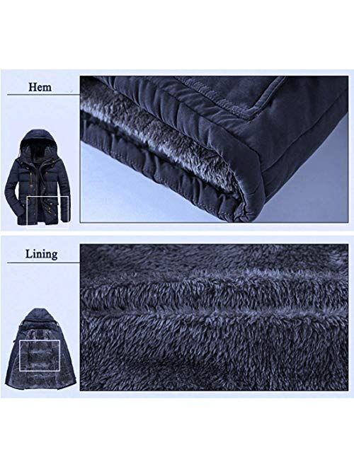 Men's Winter Military Warm Coat Faux Fur Lined Parka Jacket with Detachable Hooded