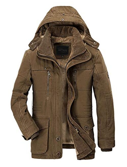 Men's Winter Military Warm Coat Faux Fur Lined Parka Jacket with Detachable Hooded