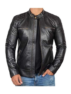 Leather Jackets for Men - Black Cafe Racer Mens Leather Jacket