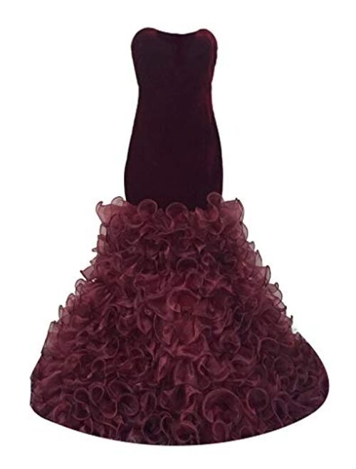 UTAMALL Burgundy Velvet Long Mermaid V Neck Prom Dresses Evening Gowns For Women