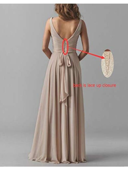 V Neck Bridesmaid Dresses Long Women Chiffon Split Formal Beach Wedding Evening Prom Gown