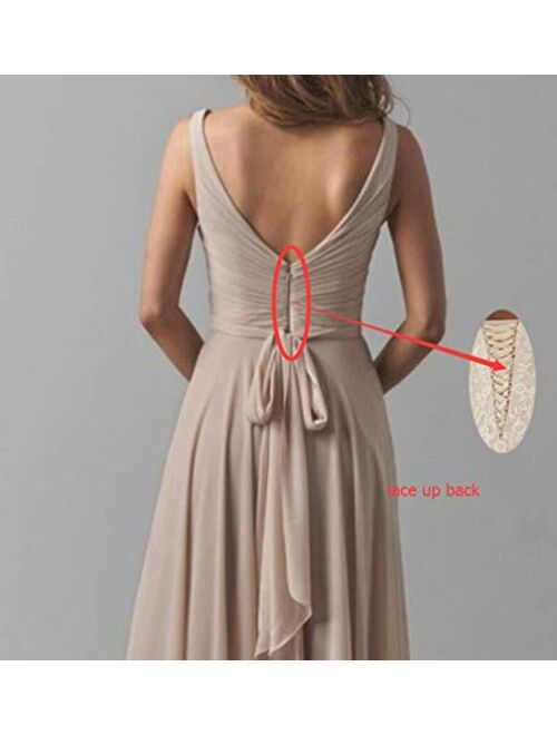 V Neck Bridesmaid Dresses Long Women Chiffon Split Formal Beach Wedding Evening Prom Gown