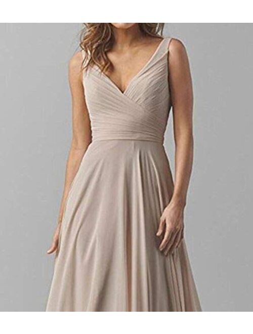 V Neck Bridesmaid Dresses Long Women Chiffon Split Formal Beach Wedding Evening Prom Gown