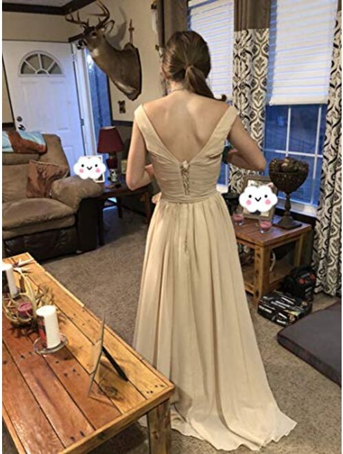 V Neck Bridesmaid Dresses Long Women Chiffon Split Formal Beach Wedding Evening Prom Gown