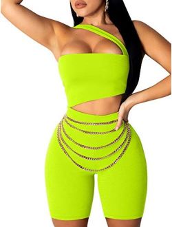 ZileZile Women's Sexy Cut Out One Shoulder Crop Tank Top Club Bodycon Romper