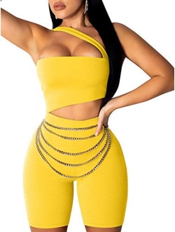 ZileZile Women's Sexy Cut Out One Shoulder Crop Tank Top Club Bodycon Romper