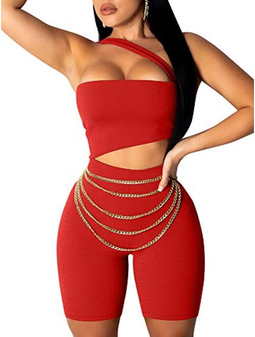 ZileZile Women's Sexy Cut Out One Shoulder Crop Tank Top Club Bodycon Romper