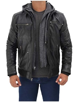 Brown Mens Leather Jacket - Real Lambskin Hooded Leather Jackets for Men