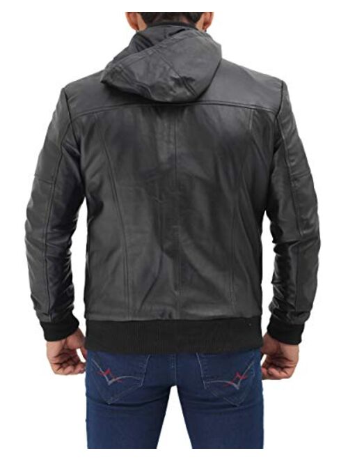 Brown Mens Leather Jacket - Real Lambskin Hooded Leather Jackets for Men