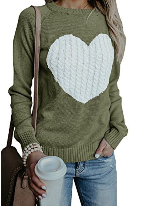 Imysty Womens Valentine's Day Cute Love Heart Ribbed Cable Knitted Crew Neck Sweater Pullover