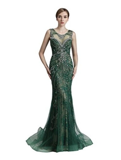 Belle House Women's Long Formal Dresses with Beads Luxury Prom Ball Gown Evening Dress