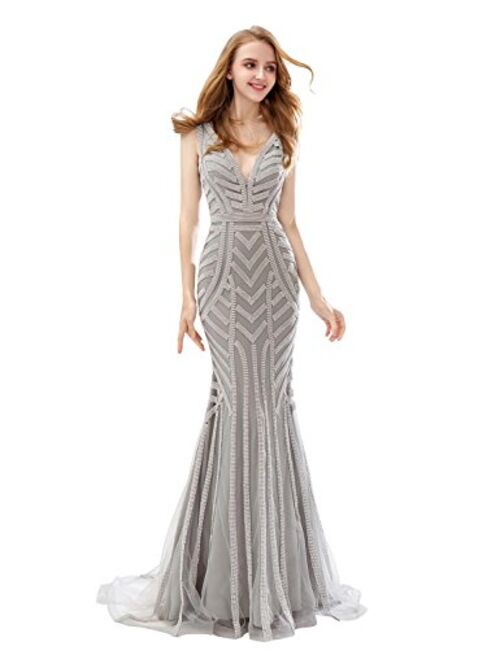 Belle House Women's Long Formal Dresses with Beads Luxury Prom Ball Gown Evening Dress