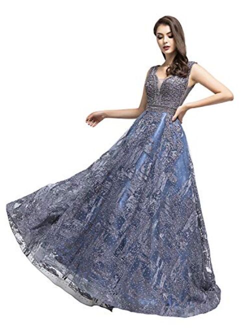 Belle House Women's Long Formal Dresses with Beads Luxury Prom Ball Gown Evening Dress