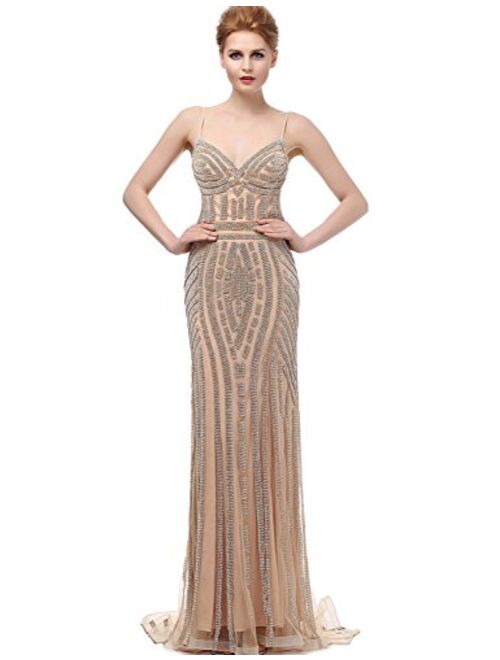 Belle House Women's Long Formal Dresses with Beads Luxury Prom Ball Gown Evening Dress