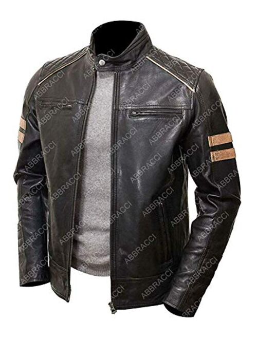 Shazmeen Cafe Racer Retro Mens Zip up Leather Jacket Men